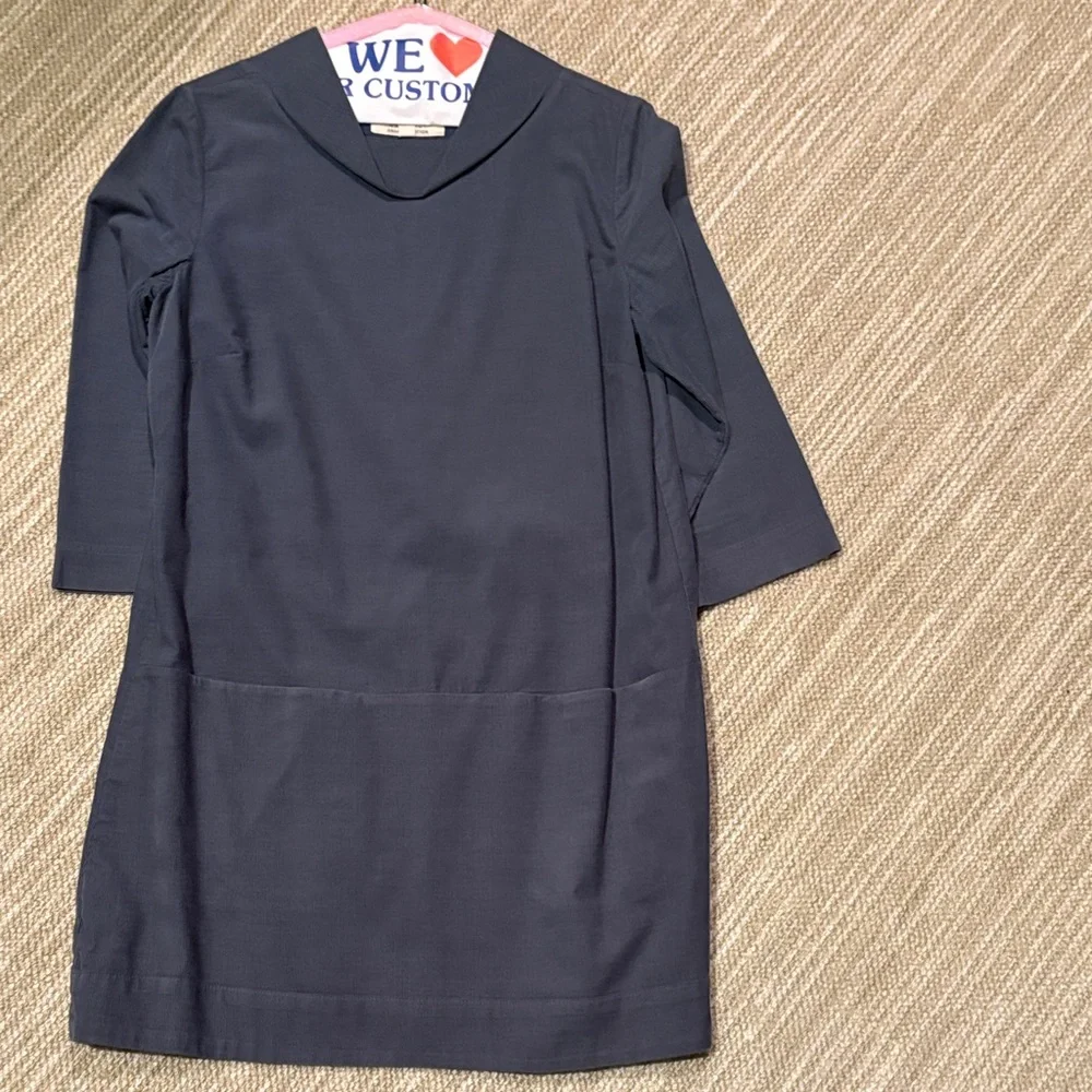 Chic blue gray corduroy mini dress. - Picture 1 of 3